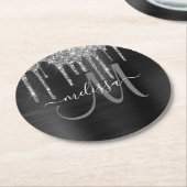 シックシルバーグリッタードリップスブラシ仕上げ金属名 ラウンドペーパーコースター (アングル)