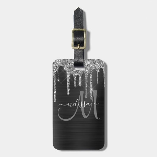 シックシルバーグリッタードリップスブラシ仕上げ金属名 ラゲッジタグ (正面縦)