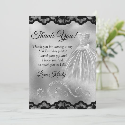 シックシルバーフォイルダイヤモンドアニーエイジ誕生日  サンキューカード (スタンド正面)