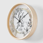 シックシルバーフローラ結婚リースパーソナライズされた 壁時計 (傾斜)