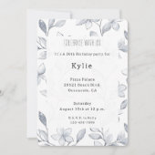 シックシルバーホワイトフローラ誕生日 招待状 (正面)