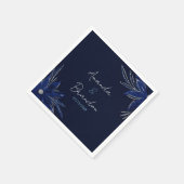 シックシルバー&ネイビーブルーフローラ結婚ズ スタンダードカクテルナプキン (角)