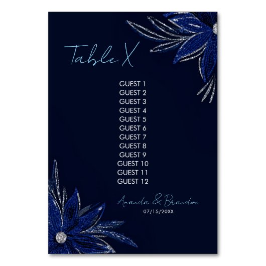 シックシルバー&ネイビーブルーフローラ結婚ズ テーブルナンバー (正面)