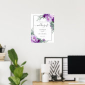 シックシルバー&パープルフローラユーカリ結婚ス ポスター (ホームオフィス)