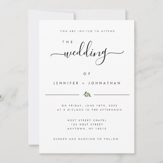 シックシンプルなウォーターカラーグリーナリー結婚式招待状 招待状 (正面)