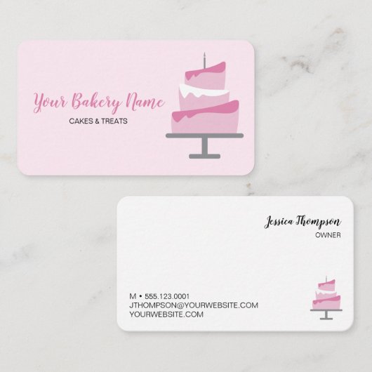 シックシンプルなカスタムベーカリー・ビジネス・ピンク・ケーキ 名刺 (正面/裏面)