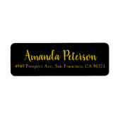 シックシンプルなスクリプト金ゴールドとブラック差出人住所 ラベル (正面)