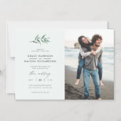 シックシンプルなブルー&グリーンブランチ結婚の写真 マグネット招待状 (正面)