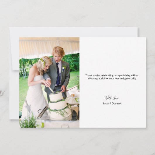 シックシンプルなミニマル結婚リストの写真サンキューカー サンキューカード (裏面)