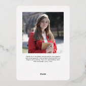 シックシンプルなモダン卒業発表 箔招待状 (裏面)