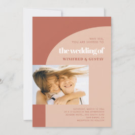 シックシンプルな桃のテラコッタ結婚アーチの写真 招待状