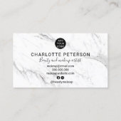 シックシンプルな白い大理石の名前メイクアップロゴ 名刺 (裏面)