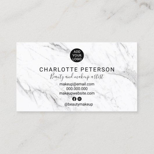 シックシンプルな白い大理石の名前メイクアップロゴ 名刺 (裏面)