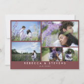 シックシンプルな5フォトコラージュブリックレッド結婚ズ 招待状 (正面)