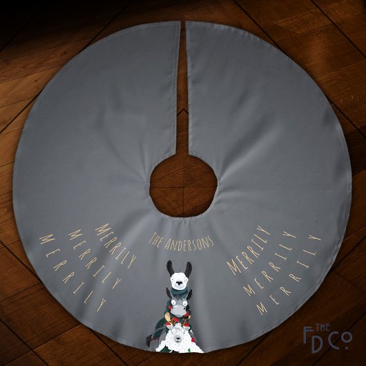 シックシンプルグレー |冬のおもしろいラマ羊のロバ ブラッシュドポリエステルツリースカート