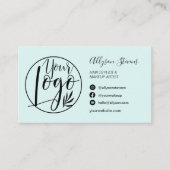 シックシンプルティール（緑がかった色）ヘアメイクアップフォトロゴqrコード 名刺 (正面)