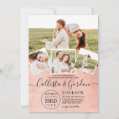 シックシンプルバラ金ゴールドスクリプトフォトコラージュ結婚ズ 招待状 (裏面)