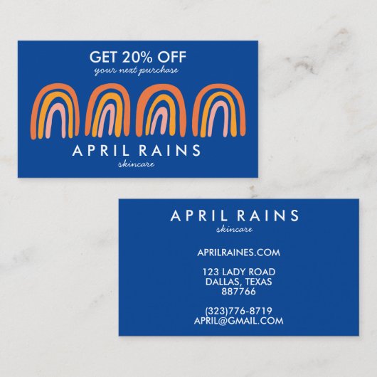 シックシンプルピンクオレンジブルーレインボーズ 割引カード (正面/裏面)