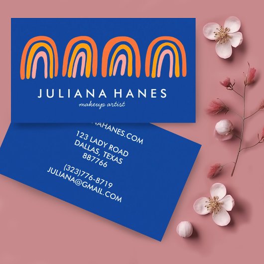シックシンプルピンクオレンジブルーレインボーズ 名刺