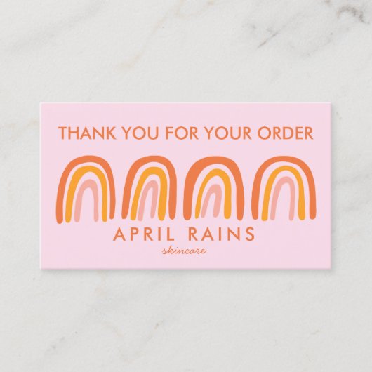 シックシンプルピンクオレンジレインボウズご注文ありがとうございます 名刺 (正面)