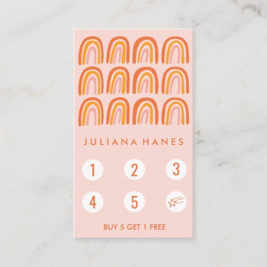 シックシンプルピンクオレンジレインボーズソーシャルアイコン ロイヤリティカード (正面)
