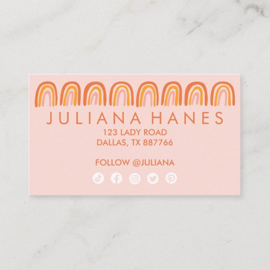 シックシンプルピンクオレンジレインボーズソーシャルアイコン ロイヤリティカード (裏面)