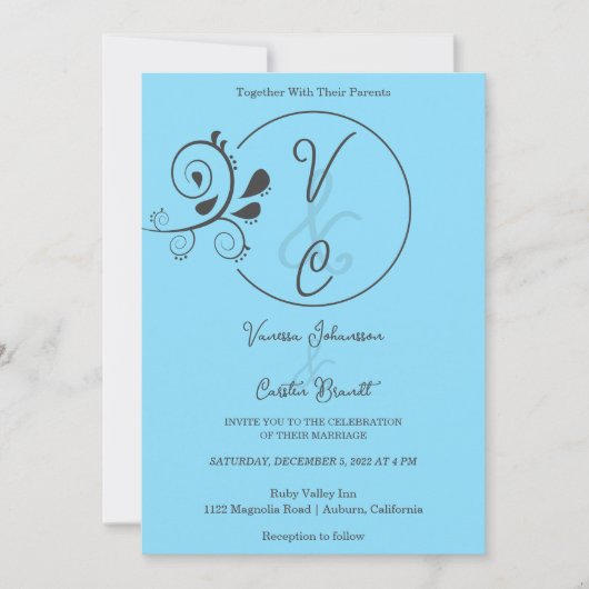 シックシンプルフローラ結婚式招待状 招待状 (正面)