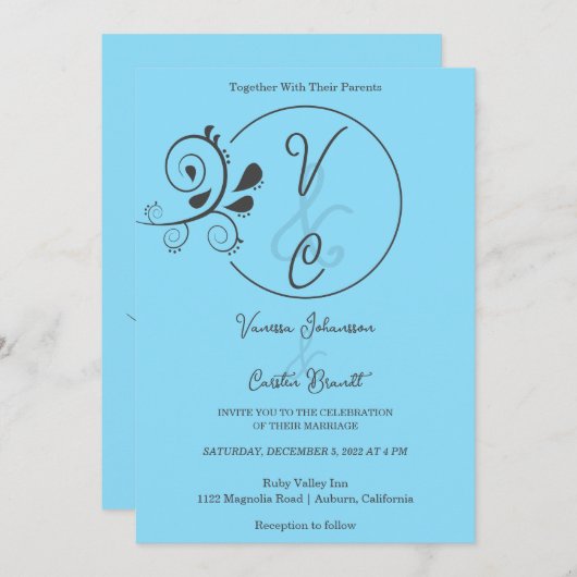 シックシンプルフローラ結婚式招待状 招待状 (正面/裏面)