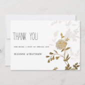 シックシンプルホワイト金ゴールドグリッターフローラありがとう 招待状 (正面)
