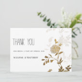 シックシンプルホワイト金ゴールドグリッターフローラありがとう 招待状 (スタンド正面)