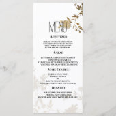 シックシンプルホワイト金ゴールドグリッターフローラ結婚のメニュー プログラム (正面)