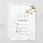 シックシンプルホワイト金ゴールドグリッターフローラRSVP 招待状 (正面)