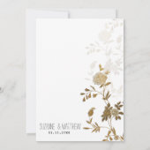 シックシンプルホワイト金ゴールドグリッターフローラRSVP 招待状 (裏面)