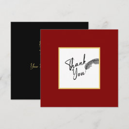 シックシンプルレッド金ゴールド&ブラック文字 サンキューカード