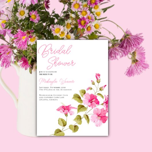 シックシンプルワイルドフラワースクリプトブライダルシャワー 招待状