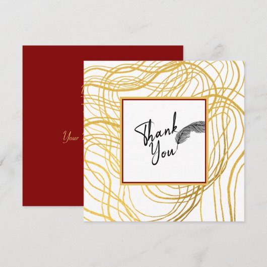 シックシンプル文字ホワイト金ゴールド サンキューカード (正面/裏面)