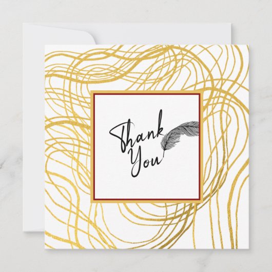 シックシンプル文字ホワイト金ゴールド サンキューカード (正面)