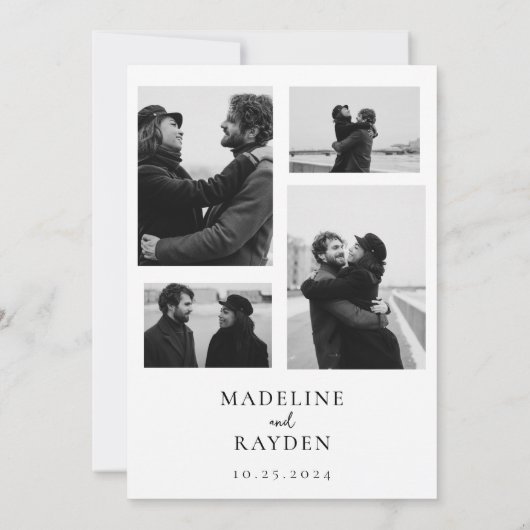 シックシンプル白黒フォトコラージュ結婚ズ 招待状 (裏面)