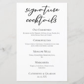 シックシンプル結婚シグネチャーカクテルバーメニュー (正面)