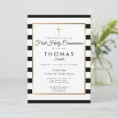 シックシンプル金ゴールドクロスファースト聖餐式 招待状 (スタンド正面)