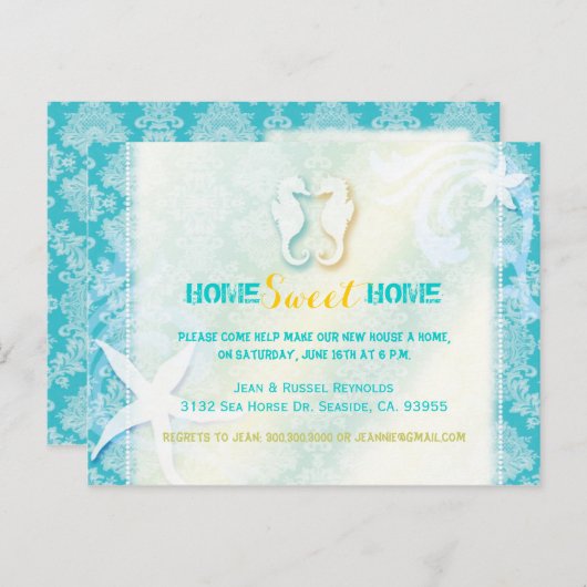 シックシーホースビーチ引っ越し祝いパーティーパーティの招待状 インビテーションポストカード (正面/裏面)