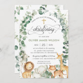 シックジャングル動物緑の《キリスト教》洗礼式や命名式洗礼 招待状 (正面/裏面)