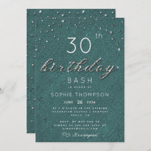 シックジュエリーエメラルドスパークルグリッターバースデーパーティー 招待状