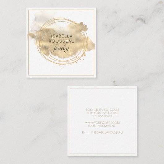 シックジュエリーデザイナープラチナ金ゴールドグリッター スクエア名刺 (正面/裏面)