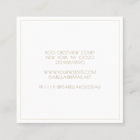 シックジュエリーデザイナープラチナ金ゴールドグリッター スクエア名刺 (裏面)