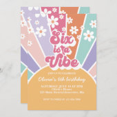 シックスはヴィブ レトロ サンシャイン レインボー デイジー 招待状 (正面/裏面)