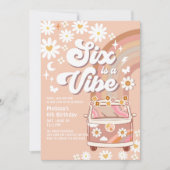 シックスはヴィベデイジーベージュクリーム第6誕生日 招待状 (正面)