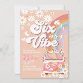 シックスアヴィベピンクデイジーレインボーバン誕生日 招待状 (正面)