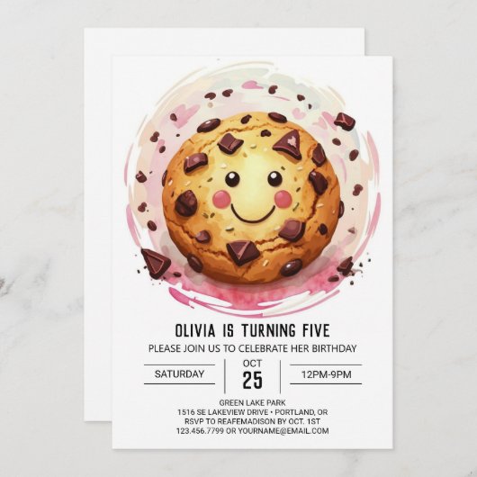 シックスイーツおもしろいクッキー誕生日 招待状 (正面/裏面)