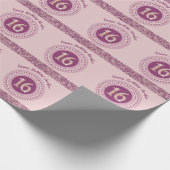 シックスウィート16誕生日バラ金ゴールドグリッター&ストライプ ラッピングペーパー (角)